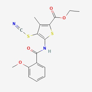 molecular formula C17H16N2O4S2 B2672166 Ethyl 5-(2-methoxybenzamido)-3-methyl-4-thiocyanatothiophene-2-carboxylate CAS No. 681157-46-0