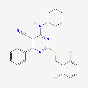 4-(Cyclohexylamino)-2-[(2,6-dichlorobenzyl)sulfanyl]-6-phenyl-5-pyrimidinecarbonitrile