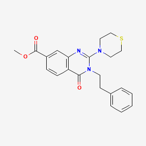 molecular formula C22H23N3O3S B2672206 methyl 4-oxo-3-(2-phenylethyl)-2-(thiomorpholin-4-yl)-3,4-dihydroquinazoline-7-carboxylate CAS No. 1251613-60-1