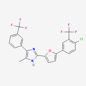 molecular formula C22H13ClF6N2O B2672307 2-[5-[4-Chloro-3-(trifluoromethyl)phenyl]furan-2-yl]-5-methyl-4-[3-(trifluoromethyl)phenyl]-1H-imidazole CAS No. 2413905-30-1