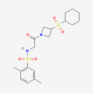 molecular formula C19H28N2O5S2 B2672339 N-(2-(3-(cyclohexylsulfonyl)azetidin-1-yl)-2-oxoethyl)-2,5-dimethylbenzenesulfonamide CAS No. 1797086-19-1