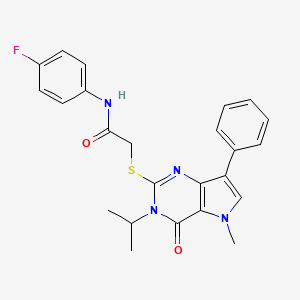 molecular formula C24H23FN4O2S B2672357 N-(4-fluorophenyl)-2-{[5-methyl-4-oxo-7-phenyl-3-(propan-2-yl)-3H,4H,5H-pyrrolo[3,2-d]pyrimidin-2-yl]sulfanyl}acetamide CAS No. 1111997-66-0