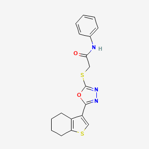 molecular formula C18H17N3O2S2 B2672410 N-phenyl-2-{[5-(4,5,6,7-tetrahydro-1-benzothiophen-3-yl)-1,3,4-oxadiazol-2-yl]sulfanyl}acetamide CAS No. 868146-09-2