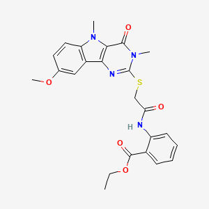 molecular formula C24H24N4O5S B2672430 ethyl 2-[2-({8-methoxy-3,5-dimethyl-4-oxo-3H,4H,5H-pyrimido[5,4-b]indol-2-yl}sulfanyl)acetamido]benzoate CAS No. 1113102-22-9