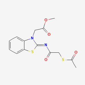molecular formula C14H14N2O4S2 B2672435 methyl 2-[(2Z)-2-{[2-(acetylsulfanyl)acetyl]imino}-2,3-dihydro-1,3-benzothiazol-3-yl]acetate CAS No. 1164516-63-5