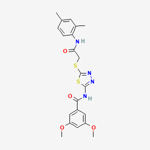 molecular formula C21H22N4O4S2 B2672438 N-[5-({[(2,4-dimethylphenyl)carbamoyl]methyl}sulfanyl)-1,3,4-thiadiazol-2-yl]-3,5-dimethoxybenzamide CAS No. 392295-93-1