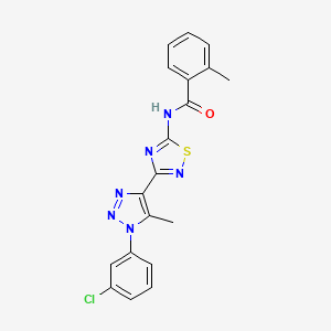 molecular formula C19H15ClN6OS B2672475 N-{3-[1-(3-chlorophenyl)-5-methyl-1H-1,2,3-triazol-4-yl]-1,2,4-thiadiazol-5-yl}-2-methylbenzamide CAS No. 932350-23-7