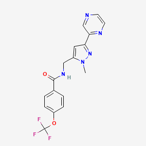 molecular formula C17H14F3N5O2 B2672477 N-((1-methyl-3-(pyrazin-2-yl)-1H-pyrazol-5-yl)methyl)-4-(trifluoromethoxy)benzamide CAS No. 2034288-55-4
