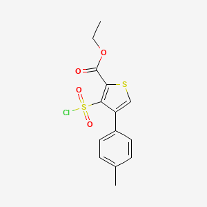 molecular formula C14H13ClO4S2 B2672645 Ethyl 3-(chlorosulfonyl)-4-(4-methylphenyl)thiophene-2-carboxylate CAS No. 1291486-89-9