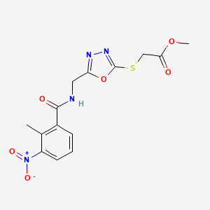 molecular formula C14H14N4O6S B2672738 Methyl 2-((5-((2-methyl-3-nitrobenzamido)methyl)-1,3,4-oxadiazol-2-yl)thio)acetate CAS No. 920444-39-9