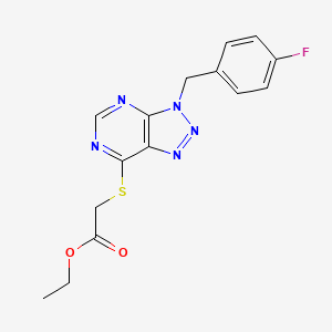 molecular formula C15H14FN5O2S B2672806 ethyl 2-({3-[(4-fluorophenyl)methyl]-3H-[1,2,3]triazolo[4,5-d]pyrimidin-7-yl}sulfanyl)acetate CAS No. 863458-27-9