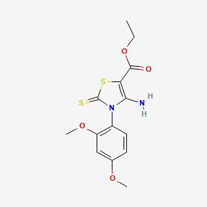 molecular formula C14H16N2O4S2 B2672819 ethyl 4-amino-3-(2,4-dimethoxyphenyl)-2-sulfanylidene-2,3-dihydro-1,3-thiazole-5-carboxylate CAS No. 688337-76-0