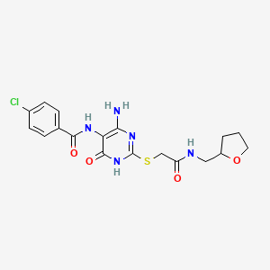 N-(4-amino-6-oxo-2-((2-oxo-2-(((tetrahydrofuran-2-yl)methyl)amino)ethyl)thio)-1,6-dihydropyrimidin-5-yl)-4-chlorobenzamide