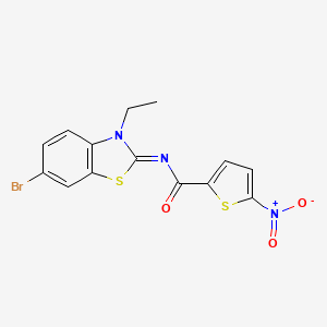 molecular formula C14H10BrN3O3S2 B2672875 N-[(2E)-6-bromo-3-ethyl-2,3-dihydro-1,3-benzothiazol-2-ylidene]-5-nitrothiophene-2-carboxamide CAS No. 865544-35-0
