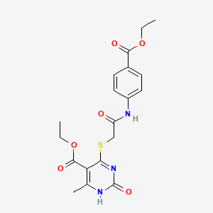 molecular formula C19H21N3O6S B2672903 ethyl 4-[({[4-(ethoxycarbonyl)phenyl]carbamoyl}methyl)sulfanyl]-6-methyl-2-oxo-1,2-dihydropyrimidine-5-carboxylate CAS No. 900002-26-8