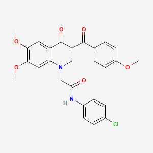 molecular formula C27H23ClN2O6 B2672918 N-(4-chlorophenyl)-2-[6,7-dimethoxy-3-(4-methoxybenzoyl)-4-oxo-1,4-dihydroquinolin-1-yl]acetamide CAS No. 866590-61-6