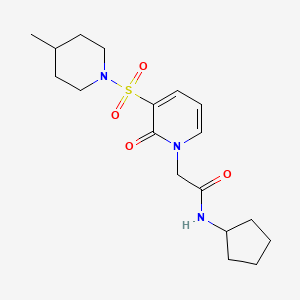 molecular formula C18H27N3O4S B2672941 N-cyclopentyl-2-{3-[(4-methylpiperidin-1-yl)sulfonyl]-2-oxo-1,2-dihydropyridin-1-yl}acetamide CAS No. 1251670-24-2