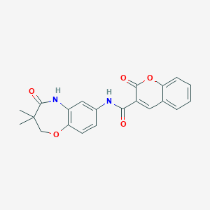 molecular formula C21H18N2O5 B2672945 N-(3,3-dimethyl-4-oxo-2,3,4,5-tetrahydro-1,5-benzoxazepin-7-yl)-2-oxo-2H-chromene-3-carboxamide CAS No. 921777-08-4