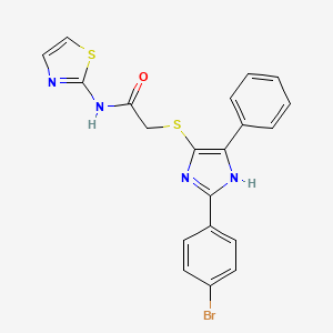 molecular formula C20H15BrN4OS2 B2672972 2-{[2-(4-BROMOPHENYL)-5-PHENYL-1H-IMIDAZOL-4-YL]SULFANYL}-N-(1,3-THIAZOL-2-YL)ACETAMIDE CAS No. 901258-62-6