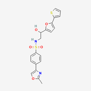 molecular formula C20H18N2O5S2 B2672975 N-{2-hydroxy-2-[5-(thiophen-2-yl)furan-2-yl]ethyl}-4-(2-methyl-1,3-oxazol-4-yl)benzene-1-sulfonamide CAS No. 2320544-70-3