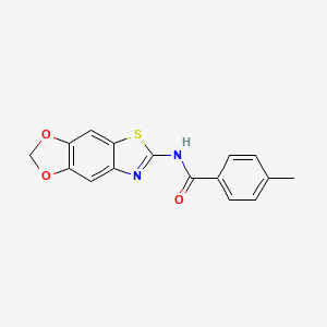 molecular formula C16H12N2O3S B2672976 N-{4,6-dioxa-10-thia-12-azatricyclo[7.3.0.0^{3,7}]dodeca-1(9),2,7,11-tetraen-11-yl}-4-methylbenzamide CAS No. 892853-19-9
