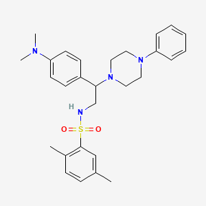 molecular formula C28H36N4O2S B2673008 N-{2-[4-(dimethylamino)phenyl]-2-(4-phenylpiperazin-1-yl)ethyl}-2,5-dimethylbenzene-1-sulfonamide CAS No. 946366-66-1
