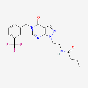 molecular formula C19H20F3N5O2 B2673009 N-(2-(4-oxo-5-(3-(trifluoromethyl)benzyl)-4,5-dihydro-1H-pyrazolo[3,4-d]pyrimidin-1-yl)ethyl)butyramide CAS No. 922089-09-6