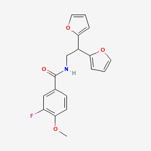 molecular formula C18H16FNO4 B2673063 N-[2,2-bis(furan-2-yl)ethyl]-3-fluoro-4-methoxybenzamide CAS No. 2097924-19-9