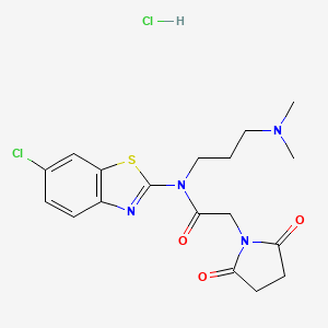 molecular formula C18H22Cl2N4O3S B2673076 N-(6-CHLORO-1,3-BENZOTHIAZOL-2-YL)-N-[3-(DIMETHYLAMINO)PROPYL]-2-(2,5-DIOXOPYRROLIDIN-1-YL)ACETAMIDE HYDROCHLORIDE CAS No. 1216542-77-6