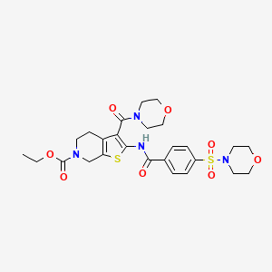 molecular formula C26H32N4O8S2 B2673116 ethyl 3-(morpholine-4-carbonyl)-2-(4-(morpholinosulfonyl)benzamido)-4,5-dihydrothieno[2,3-c]pyridine-6(7H)-carboxylate CAS No. 449782-43-8