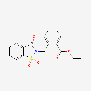 molecular formula C17H15NO5S B2673126 ethyl 2-[(1,1,3-trioxo-1,3-dihydro-2H-1,2-benzisothiazol-2-yl)methyl]benzenecarboxylate CAS No. 866152-97-8