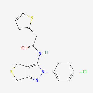 molecular formula C17H14ClN3OS2 B2673148 N-(2-(4-chlorophenyl)-4,6-dihydro-2H-thieno[3,4-c]pyrazol-3-yl)-2-(thiophen-2-yl)acetamide CAS No. 476459-11-7