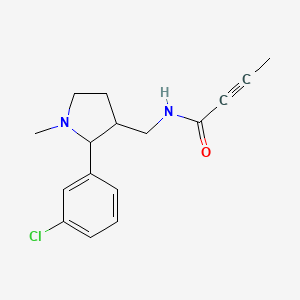 molecular formula C16H19ClN2O B2673167 N-[[2-(3-Chlorophenyl)-1-methylpyrrolidin-3-yl]methyl]but-2-ynamide CAS No. 2411265-61-5