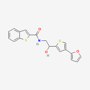 molecular formula C19H15NO3S2 B2673262 N-{2-[4-(furan-2-yl)thiophen-2-yl]-2-hydroxyethyl}-1-benzothiophene-2-carboxamide CAS No. 2379953-89-4