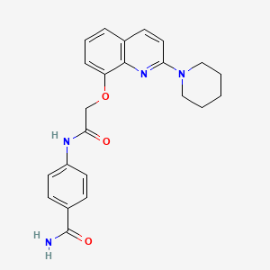molecular formula C23H24N4O3 B2673280 4-(2-((2-(Piperidin-1-yl)quinolin-8-yl)oxy)acetamido)benzamide CAS No. 921788-35-4