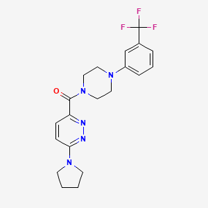 molecular formula C20H22F3N5O B2673308 (6-(Pyrrolidin-1-yl)pyridazin-3-yl)(4-(3-(trifluoromethyl)phenyl)piperazin-1-yl)methanone CAS No. 1396785-30-0