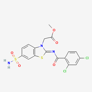 molecular formula C17H13Cl2N3O5S2 B2673319 methyl 2-[(2Z)-2-[(2,4-dichlorobenzoyl)imino]-6-sulfamoyl-2,3-dihydro-1,3-benzothiazol-3-yl]acetate CAS No. 887206-24-8