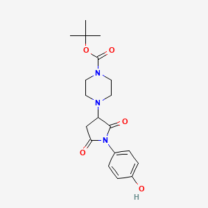 molecular formula C19H25N3O5 B2673360 Tert-butyl 4-[1-(4-hydroxyphenyl)-2,5-dioxoazolidin-3-yl]piperazinecarboxylate CAS No. 881484-37-3