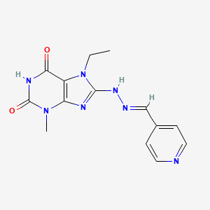 molecular formula C14H15N7O2 B2673372 isonicotinaldehyde (7-ethyl-3-methyl-2,6-dioxo-2,3,6,7-tetrahydro-1H-purin-8-yl)hydrazone CAS No. 682776-27-8