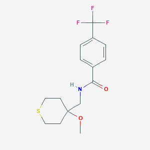 molecular formula C15H18F3NO2S B2673378 N-((4-methoxytetrahydro-2H-thiopyran-4-yl)methyl)-4-(trifluoromethyl)benzamide CAS No. 2034398-85-9