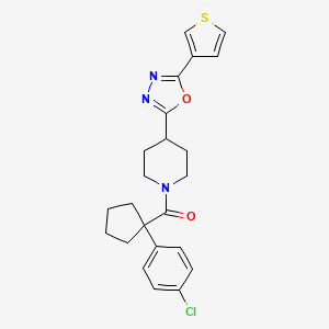 molecular formula C23H24ClN3O2S B2673382 (1-(4-Chlorophenyl)cyclopentyl)(4-(5-(thiophen-3-yl)-1,3,4-oxadiazol-2-yl)piperidin-1-yl)methanone CAS No. 1448059-75-3