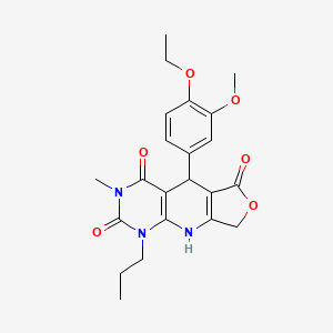 molecular formula C22H25N3O6 B2673383 5-(4-ethoxy-3-methoxyphenyl)-3-methyl-1-propyl-5,9-dihydrofuro[3',4':5,6]pyrido[2,3-d]pyrimidine-2,4,6(1H,3H,8H)-trione CAS No. 867311-59-9