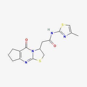 molecular formula C15H16N4O2S2 B2673410 N-(4-methyl-1,3-thiazol-2-yl)-2-{2-oxo-10-thia-1,8-diazatricyclo[7.3.0.0^{3,7}]dodeca-3(7),8-dien-12-yl}acetamide CAS No. 1021265-33-7