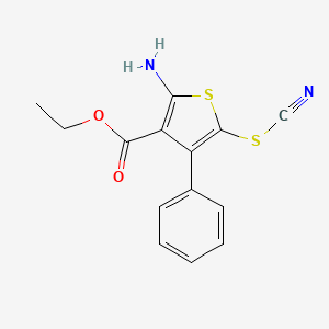 molecular formula C14H12N2O2S2 B2673525 Ethyl 2-amino-5-(cyanosulfanyl)-4-phenylthiophene-3-carboxylate CAS No. 304646-76-2