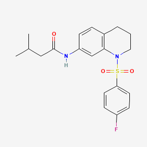 molecular formula C20H23FN2O3S B2673549 N-[1-(4-fluorobenzenesulfonyl)-1,2,3,4-tetrahydroquinolin-7-yl]-3-methylbutanamide CAS No. 1005302-13-5