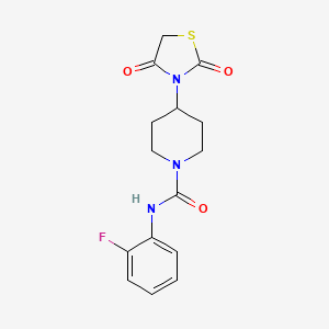 molecular formula C15H16FN3O3S B2673552 4-(2,4-dioxo-1,3-thiazolidin-3-yl)-N-(2-fluorophenyl)piperidine-1-carboxamide CAS No. 1795416-73-7