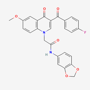 molecular formula C26H19FN2O6 B2673558 N-(2H-1,3-benzodioxol-5-yl)-2-[3-(4-fluorobenzoyl)-6-methoxy-4-oxo-1,4-dihydroquinolin-1-yl]acetamide CAS No. 866342-72-5