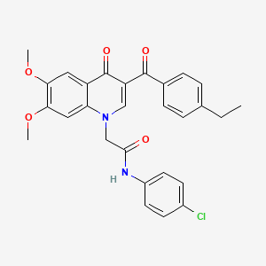 molecular formula C28H25ClN2O5 B2673630 N-(4-chlorophenyl)-2-[3-(4-ethylbenzoyl)-6,7-dimethoxy-4-oxo-1,4-dihydroquinolin-1-yl]acetamide CAS No. 866864-65-5