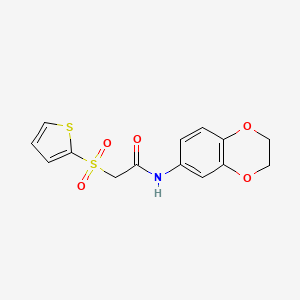 molecular formula C14H13NO5S2 B2673631 N-(2,3-dihydro-1,4-benzodioxin-6-yl)-2-(thiophen-2-ylsulfonyl)acetamide CAS No. 1021020-87-0