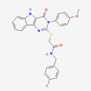 molecular formula C26H21FN4O3S B2673665 N-(4-fluorobenzyl)-2-((3-(4-methoxyphenyl)-4-oxo-4,5-dihydro-3H-pyrimido[5,4-b]indol-2-yl)thio)acetamide CAS No. 536707-67-2